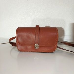 Michael Green Vintage Brown Leather Foldover Turnlock Crossbody Bag